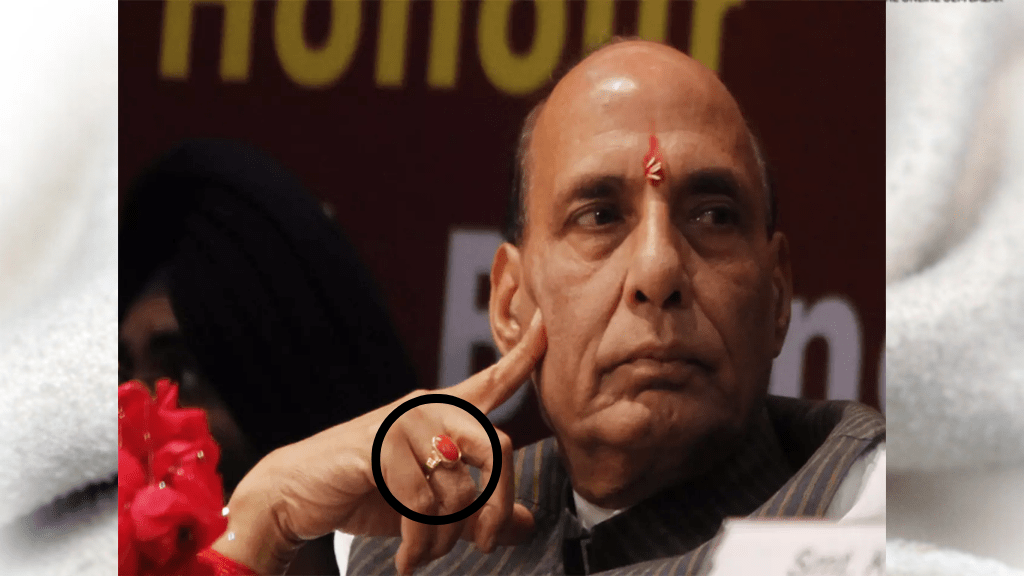 Rajnath Singh wearing Coral gemstone